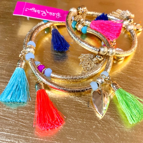 LILLY PULITZER NWT 3 pc BOHO GOLD TASSEL BRACELET TRIO - STRETCH - STACK - Picture 6 of 10